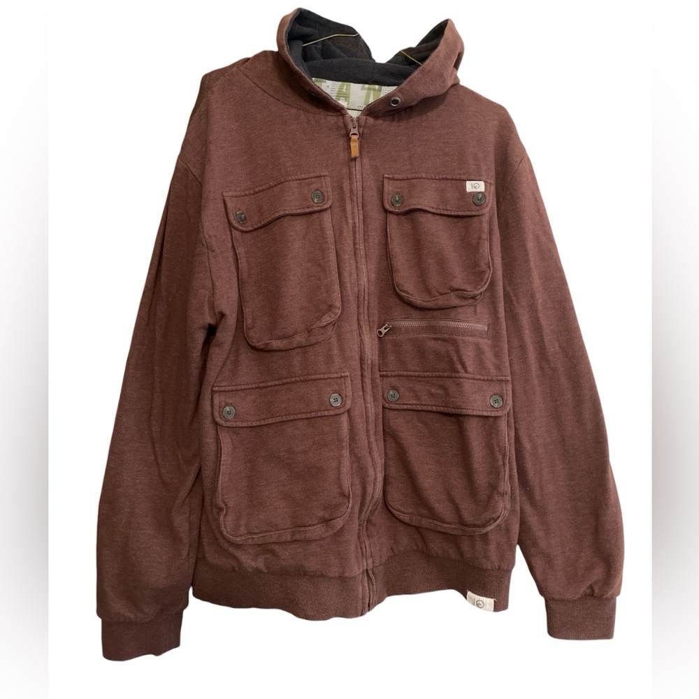 Rare tentree Large Brown Zip-Up Cargo Hoodie with Multiple Pockets GUC or better
